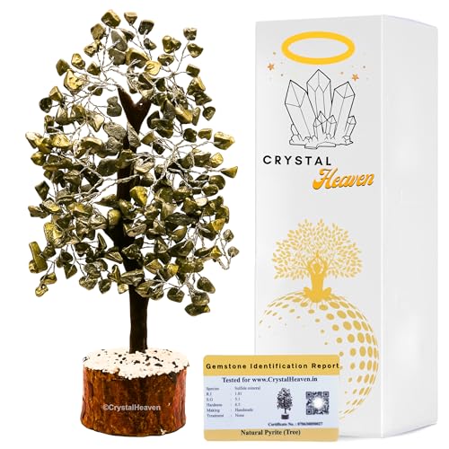 Image of Crystal Heaven Certified Pyrite Crystal Tree for Good Luck - Healing Crystals Money Tree for Wealth, Positive Energy at Home Office - Decorative Spiritual Gifts for Vastu, House Warming, 9 x 25 Cm