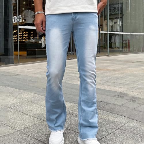 Jeans for Men Cool Low Rise Bell Bottom Jeans Blue Distressed Wash Denim Pants Hip Hop Streetwear Fashion Y2k Clothes2