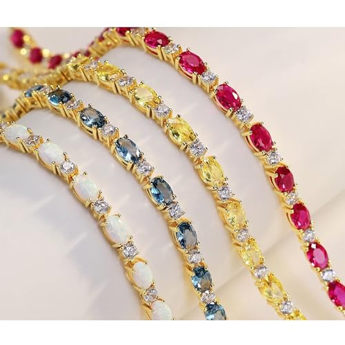 FANCIME 14K Gold Plated Birthstone Bracelets 4mm Sterling Silver Tennis Bracelets Gold Bracelets Birthday Jewelry Gifts for Women 7" - Image 6