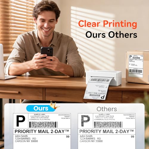 Image of TATTMUSE Bluetooth Thermal Label Printer, 4X6 Shipping Label Printer for Small Business, Thermal Printer Scanner Accessories Compatible with Phone, iOS, Android, Windows, Mac, Amazon, Shopify