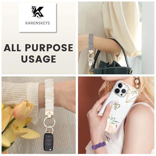 Image of Scrunchie Keychain Wristlet, Key Chain for Car Keys with D Ring, Stretchy Phone Charms with Tether Tab for Women.