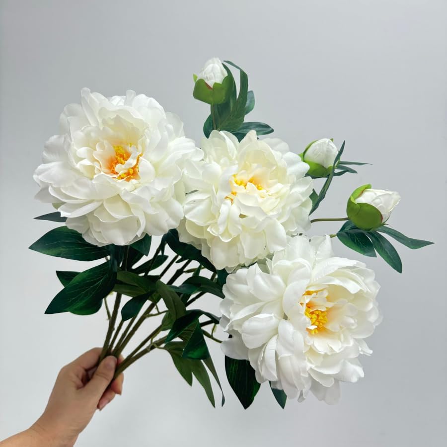 3 Pieces White Peonies Artificial Flowers,27"Silk Flowers with Stems,Winter Flowers Artificial for Decoration,Long Stem Artificial Flowers for Tall Vase,Wedding Table Centerpiece Party Decor(White) - Image 8