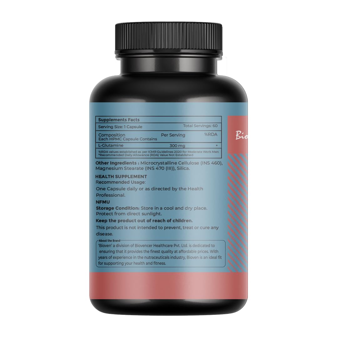 Pure L-Glutamine Amino Acid Supplement – Muscle Recovery & Gut Health Support – 60 Vegetarian Capsules — Amazon image 2