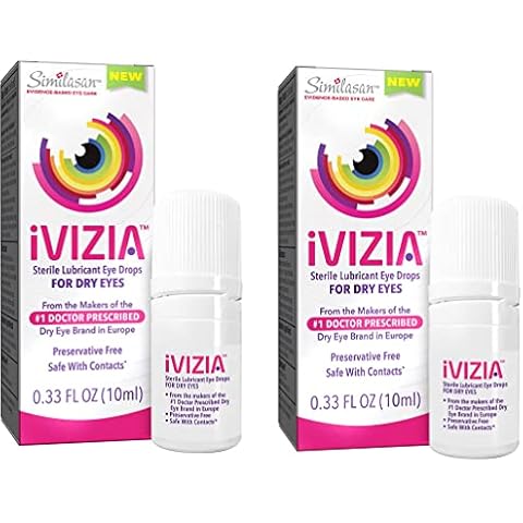 iVIZIA Sterile Lubricant Eye Drops for Dry Eyes, Preservative-Free, Moisturizing, Dry Eye Relief, Contact Lens Friendly, 0.33 fl oz Bottle -Pack of 2 Cover