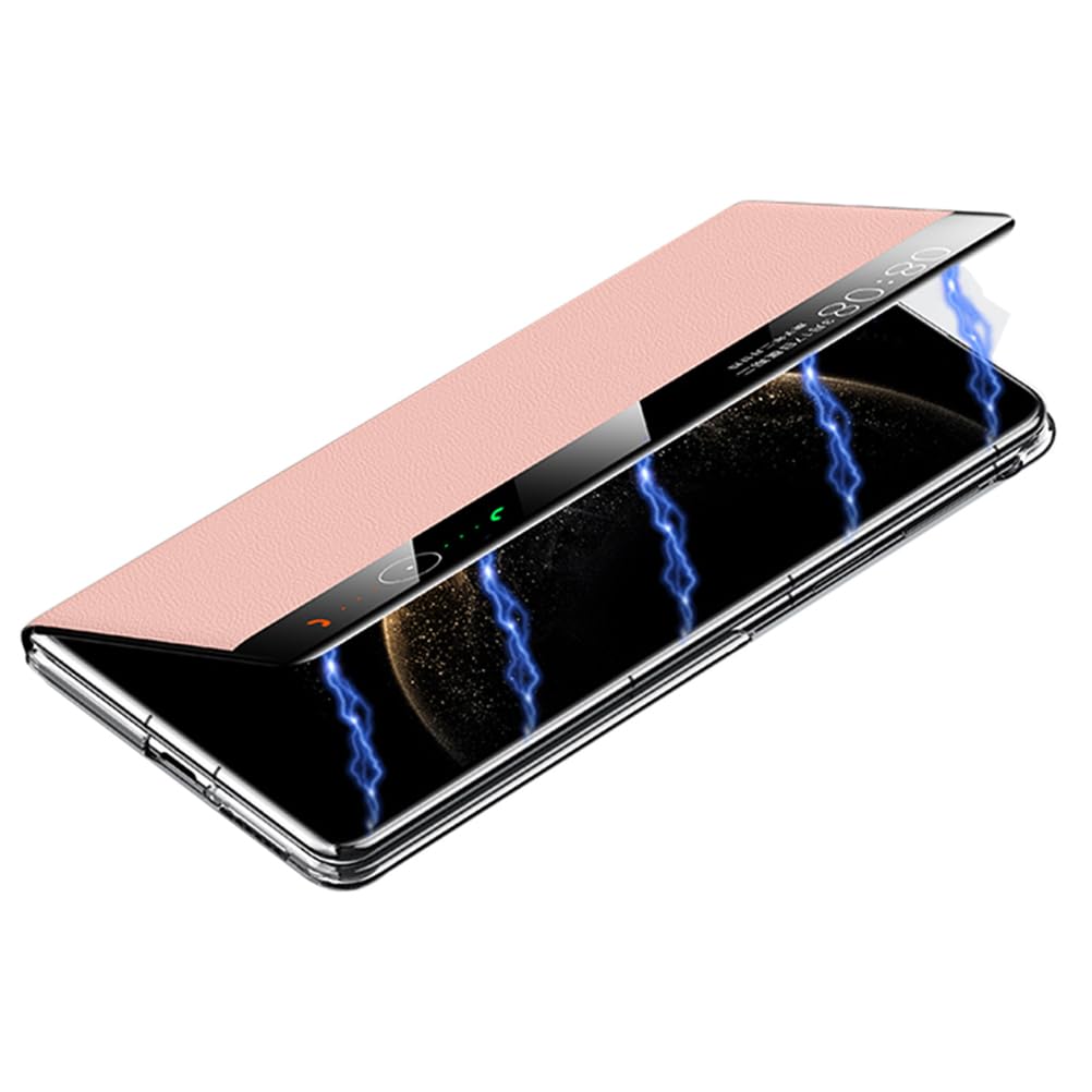 Etui z prawdziwej skóry do HUAWEI Mate X6, ultracienkie magnetyczne etui ochronne z funkcją widoku okna, lekkie, luksusowe etui, różowe, Mate X6