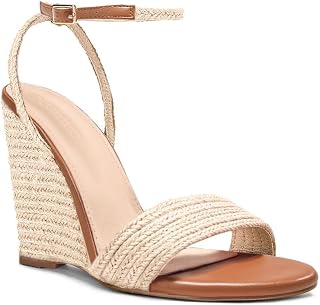 Coutgo Womens Wedges Heels Sandals Espadrilles Raffia Open Toe Ankle Strap Straw Summer Beach Shoes