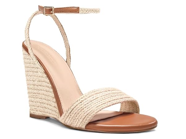 Coutgo Womens Wedges Heels Espadrilles Open Toe Ankle Strap Braided Summer Beach Shoes, Beige, size 9 by Coutgo - Used condition - US$44.60