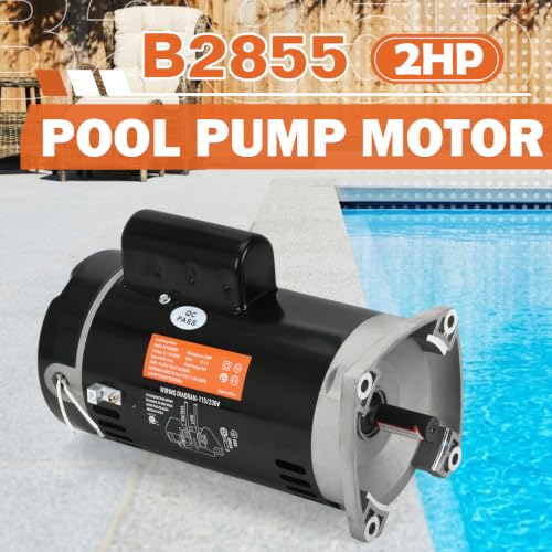 Image of B2855 2 HP Pool Pump Motor Compatible with A.O. Smith Century B855, for Pentair Sta-Rite WhisperFlo Challenger Pinnacle Anthony AR2 Pumps, Single Square Flange 56Y Frame 115 /230V 3450RPM