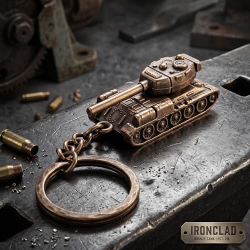 Image of Metal Keychain Tank for Men & Boys Keyring | Military Army Tank Keyring with Rotating Turret - Silver, Bronze & Antique Gold