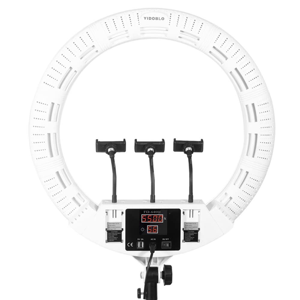 22inch LED Ring Lights Lamp with Tripod Stand, 100W Continuous Output Light Bi-Color 3200K-5500K for Live Stream Makeup Tattoo Photo Studio (FD640, White)