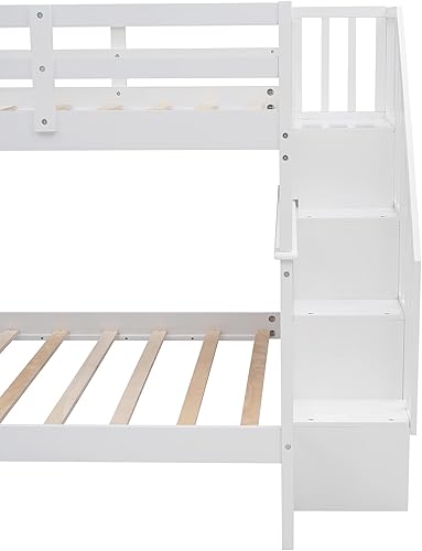 Miniatura 198 de Merax Litera de escalera individual sobre matrimonial con nido, escalera de almacenamiento y barandilla de longitud completa, litera de