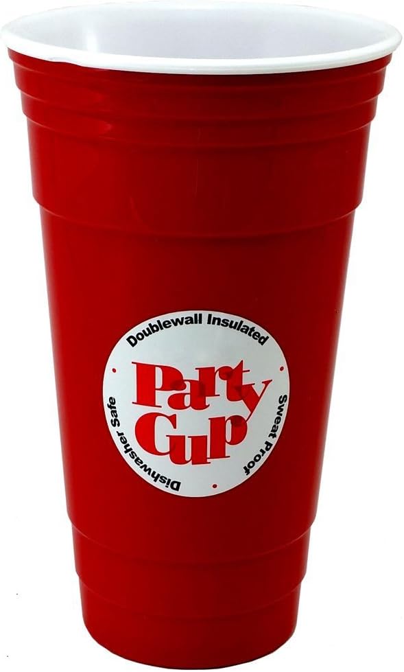 Party Cup Red 32 Oz. - Doublewall Insulated - Dishwasher Safe - Sweat Proof - Reusable Beverage Cup
