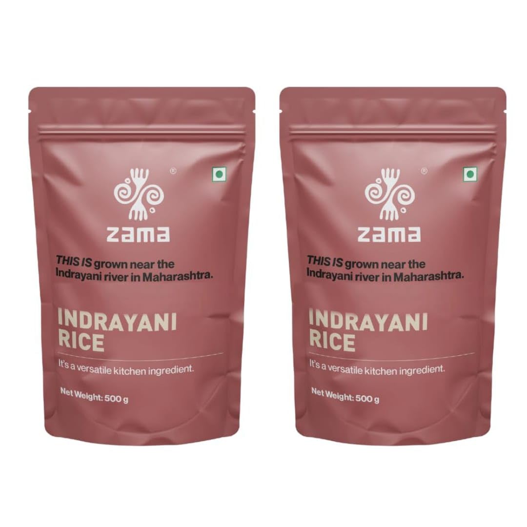 Zama Organics Indrayani Rice 500g Pack of 2 | | Premium, Aromatic Grain | Gluten-Free, Easy to Digest | Rich in Nutrients | Ideal for Traditional Dishes | Grown by Farmers in Maharashtra