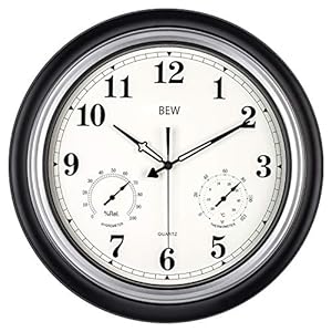 Grote tuinwandklok, 45 cm, waterdichte wandklok met thermometer en hygrometer, stille batterijwerking, stille outdoor…