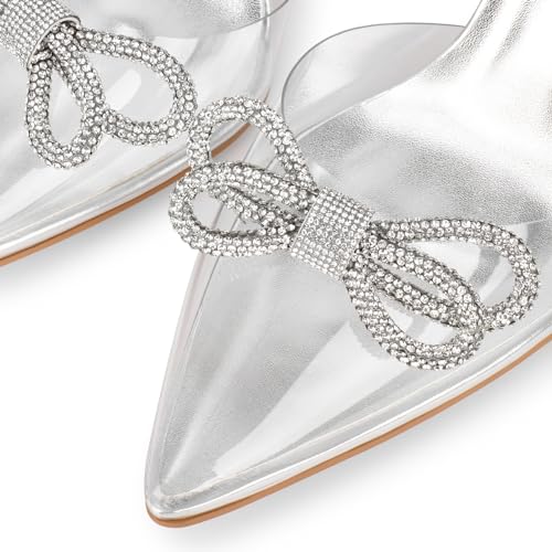 Image of wetkiss Silver Heels for Bride - Sparkly Wedding Heels with Rhinestones, Strappy Closed Toe Pumps for Women, Formal Shoes