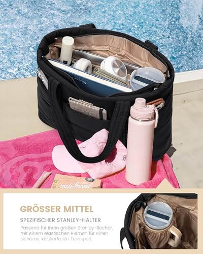 LOVEVOOK Laptoptasche Damen 15,6 Zoll, Shopper Tasche Puffer Handtasche Arbeitstasche Groß Tote Bag, Lehrertasche Schultertasche Bürotasche Aktentasche Women Handbags für Uni Business Schule, Schwarz