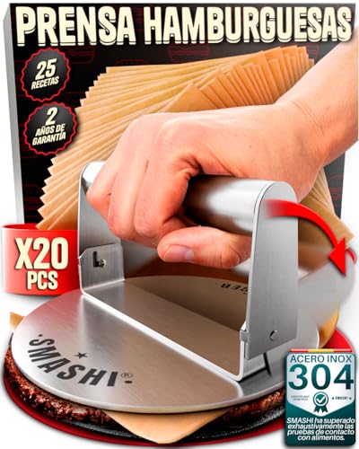 SMASHI® Aplastador de Hamburguesas Plegable Acero Inoxidable 304 - Smash Burger Kit Burger Smasher Profesional - Prensa Hamburguesas (Smasher Plegable)