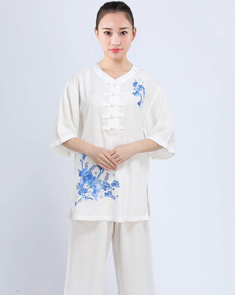 2 Pièces Tenue de Tai Chi légère Manches Courtes + Pantalons Femme Été Ensemble Costume Lâche Arts Martiaux Qi Gong Vêtements