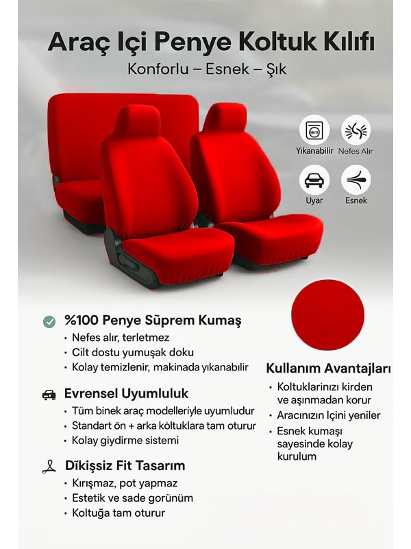 Aracınız için özel olarak tasarlanan Volvo ile uyumlu oto koltuk kılıfı ile sürüş Kırmızı