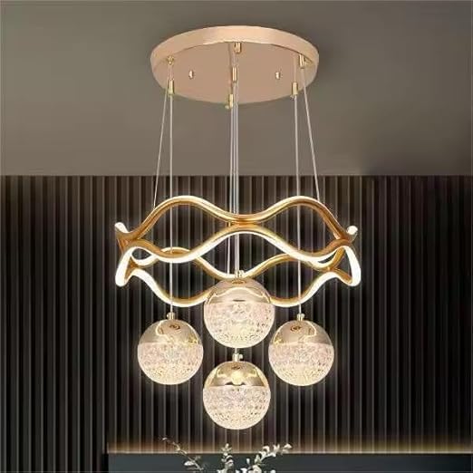 Image of Luxury Modern K9 Crystal Chandelier Lighting Fixture | Italian Style 4-Light Crystal Chandelier Ceiling Light for Living Room, (Gold)