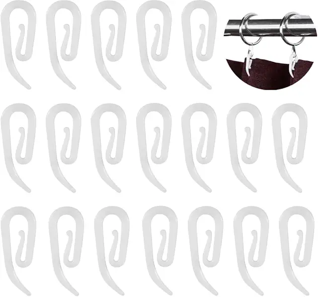YOFASEN White Plastic Curtain Hooks - Premium Gardin Fingerkrok for All Curtain Types, 100 Pieces