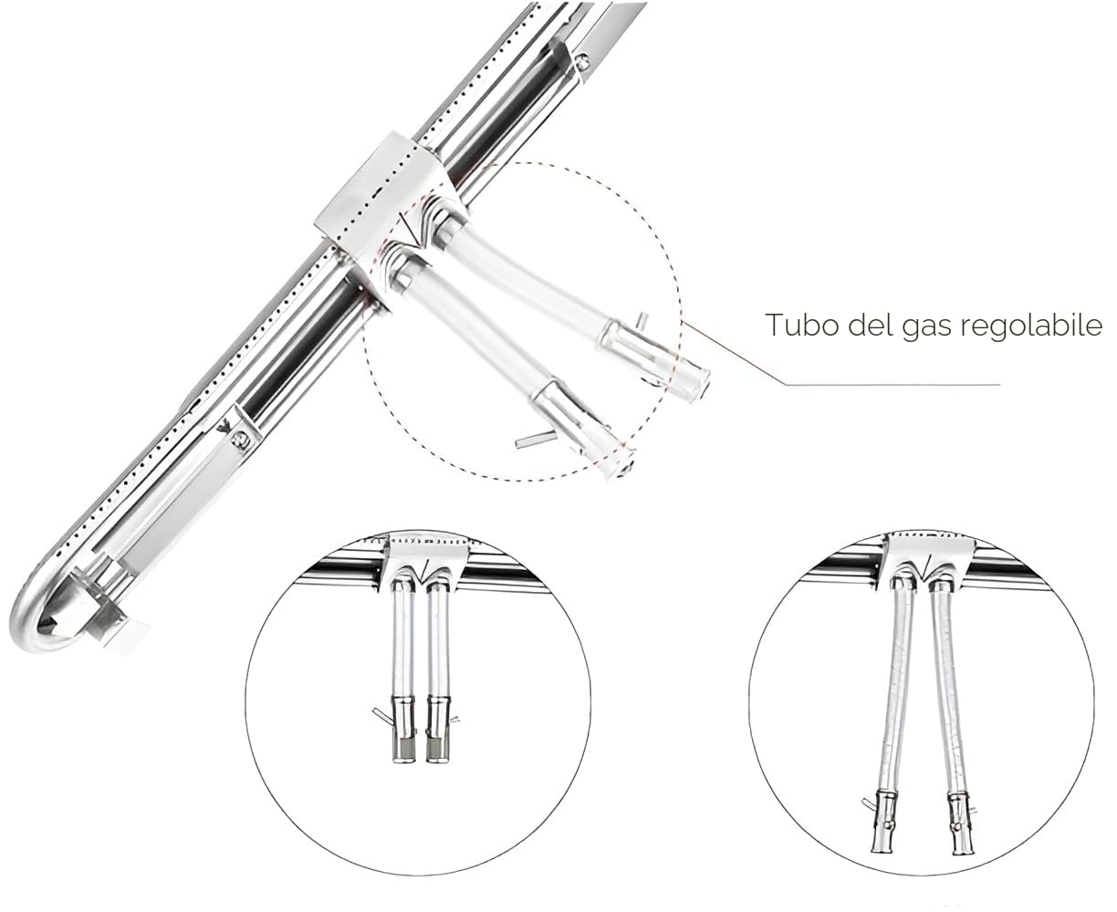 Bruciatore a Tubo Rettangolare di Ricambio Universale Regolabile per Barbecue da 38 cm a 56 cm