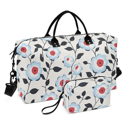 Light Blue Flora Pattern Minimalist Style Gray Decorative Travel Bag Gym Bag with Adjustable Strap for Trip Foldable bolsas para viajar