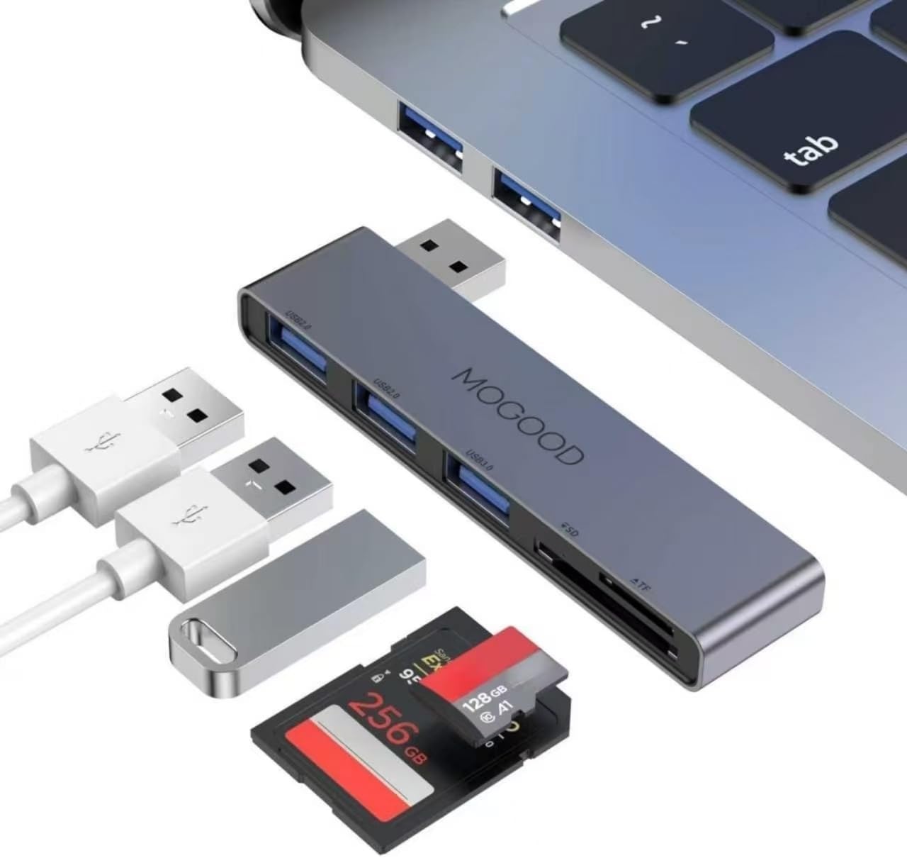 5-in-1 USB Hub Left-Side Laptop Adapter with SD/TF & 3.0 | Multiport Adapter with 5Gbps, 2x USB 2.0 Ports, SD/TF Card Reader, for Laptop MacBook Dell HP ASUS Xbox Printer, Plug & Play