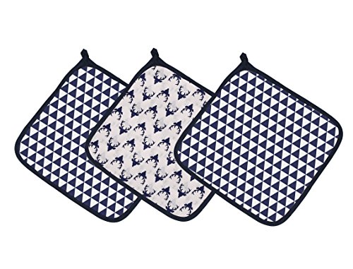 Image of Bacati - Tribal /Aztec Cotton Muslin Fabric Hooded Towels /Wash Cloths(Set of 3) (Set of 3 Wash Cloths, Bucks /Triangles Navy)