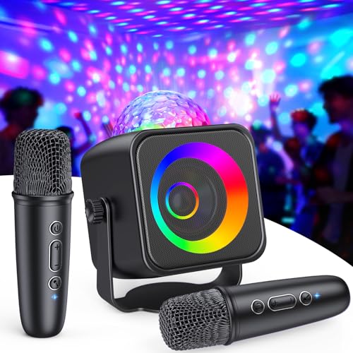 Karaoke Machine for Adults: Stand Karaoke Speaker with Disco LED Lights Portable Bluetooth Speaker with 2 Wireless Microphone Toys Birthday Gifts for Boys Girls Family Home Party