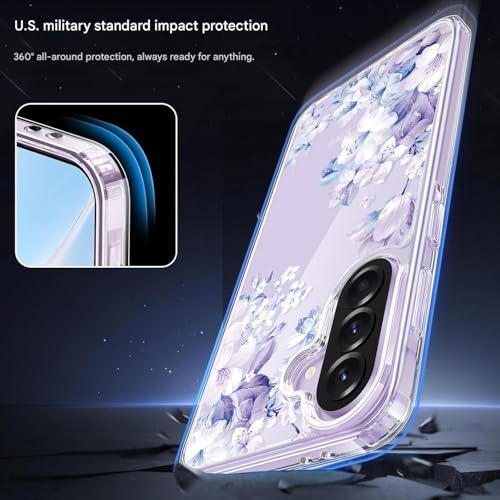Image of Elzzi Clear Transparent Flower Cover for Samsung A57 5g Case Shockproof Case Floral Design Full Camera Protection Shockproof PC+TPU Covers for Girls & Women (Purple)