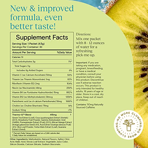 Image of Yoli Passion Energy Powder Mix, Strawberry Kiwi, Sugar-Free, 30 Packets | Sugar-free strawberry kiwi energy drink mix with green tea and guarana for endurance, stamina, and daily performance support.