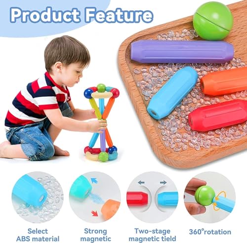 Image of Kids Craft Jumbo Size Magnetic Sticks Building Blocks for Kids Magnetic Toys for Boys Age 3+ Year Old Educational Stem Learning Magnet Stick with Balls Game Set (25 Pcs Magnetic Sticks-Ball)