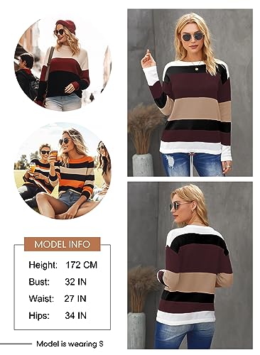 Image of Dokotoo Womens Sweaters Striped Fall Winter Outfits Drawstring Color Block | Long Sleeve,Crewneck,Lightweight Fashion Clothing,Teachers Comfy Outfits,Business Casual Tops,Vacation Wear