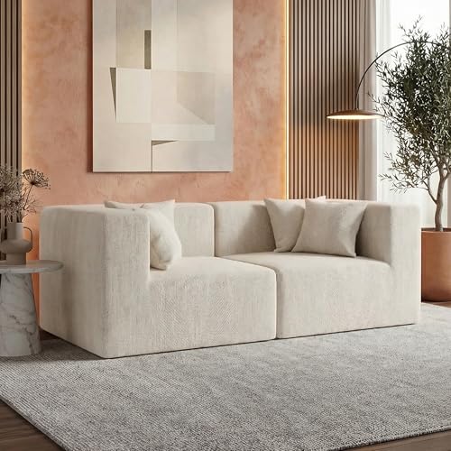Image of MONVANE 75 inch Loveseat Sofa, Comfy Chenille Modular Sectional Sofa with 4 Pillows, Modern Deep Seat Boneless Couch, 2 Seater Sofa for Living Room, Bedroom and Apartment, Beige