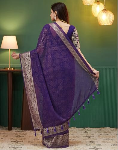 Image of SIRIL Women's Georgette Foil Printed Saree with Unstitched Blouse Piece