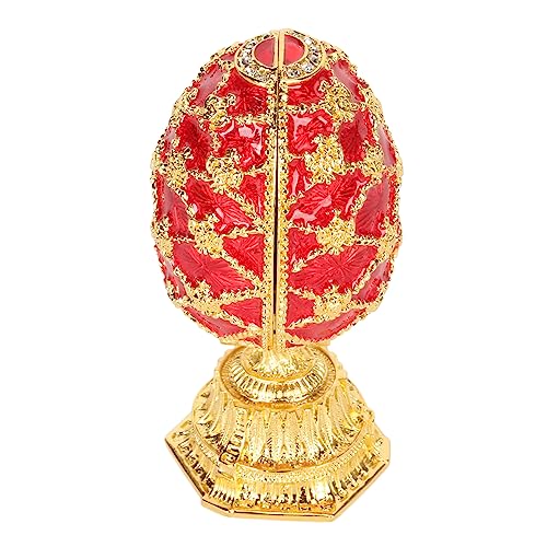 Mokylor Portagioie con Uovo di Pasqua Fabergé Smaltato, Portagioie per Gioielli a Forma di Uovo Fabergé Dipinto a Mano in Stile Vintage con Strass Scintillanti Casa(Rosso)