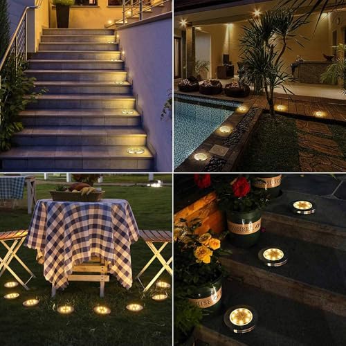 Joomer 12 Stück Solar Bodenleuchten Aussen, Solarleuchten für Garten Außen mit 8 LEDs, 3000K Warmweiß Wasserdicht Led Solar Gartenleuchten, Solarlampen für Außen Rasen Auffahrt Gehweg Patio