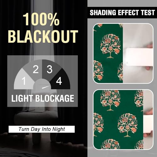 Image of Cloth Fusion Printed 100% Blackout Door Curtains 7 Feet Long Set of 2, Room Darkening Parda with Stainless Steel Grommets for Home Decor (7x4.5 Feet, Green Trees)