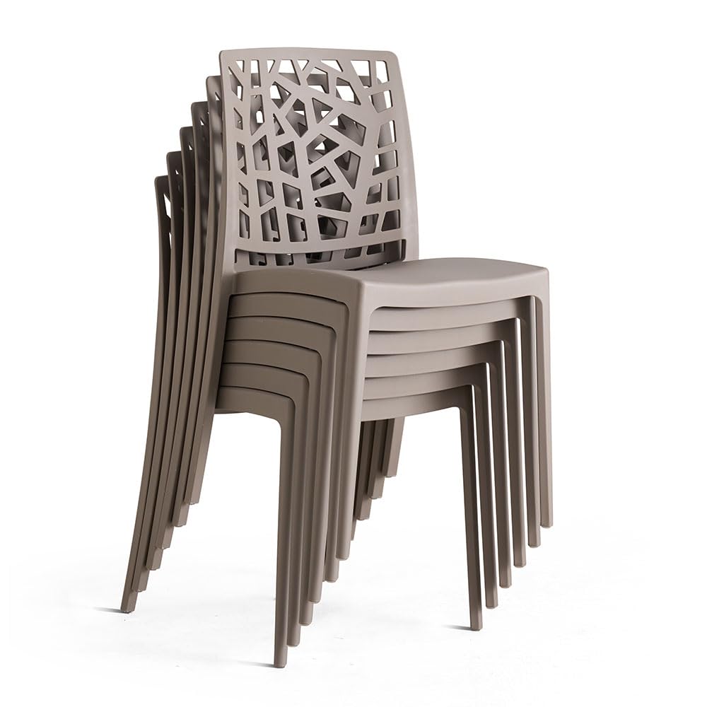 SIEDITI FUORI E DENTRO Sedie impilabili in polipropilene con fibra di vetro per esterno/giardino o interno, idrorepellenti e resistenti, design moderno e naturale - Trixy (6, Tortora)