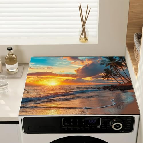 Beach Sunset Palm Washer & Dryer Top Covers, Non Slip Washing Machine Cover, Dust Proof Protector Mat Topper Pad for Laundry Kitchen, 23.6" x 19.7"