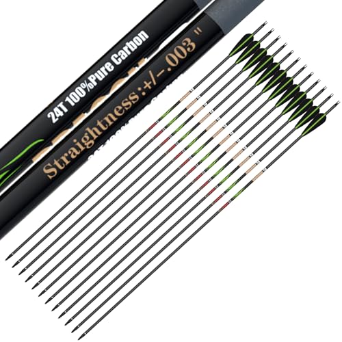 Image of sanlida 100% Pure Carbon Hunting Arrows, Olympic-Grade 10 Spines Deflection (Unique), 0.001 inch /0.003 inch /0.006 inch Straightness, Buy 12 Get 12 Free /Buy 6 Get 6 Free, for Compound & Recurve Bows (12 /24PCS)