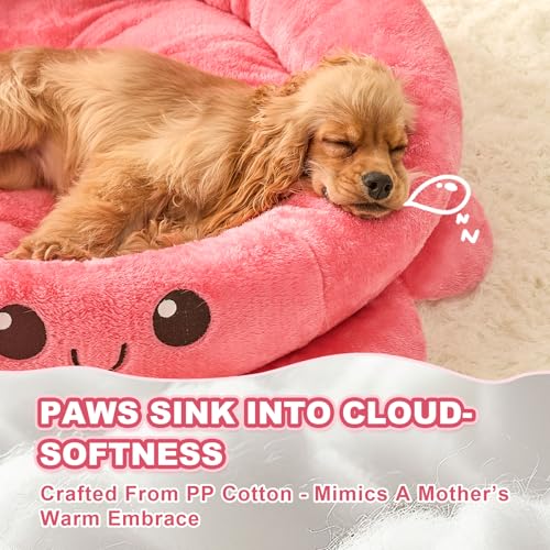 Jiupety Runde Hundebett Mittelgroße Hunde, Hundebetten mit Octopus Form, Hunde Bett Waschbar, Hundebett Donut, 76 cm Dog Bed Hundekorb Hundekörbchen, Rosa