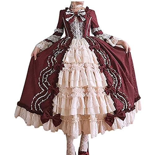 Vestido de baile victoriano para mujer, vestido de Lolita francesa, disfraz de princesa de la corte Madame de Pompadour, vestido rococó renacentista, Vino, Large