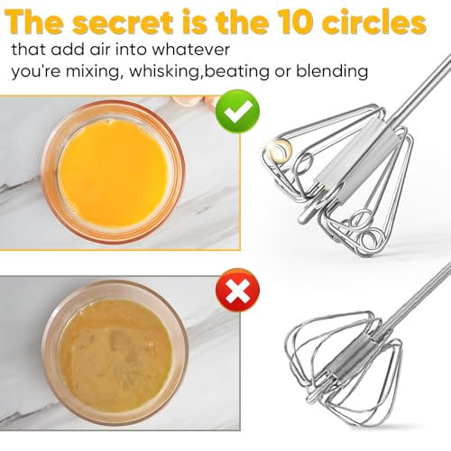 Newness Egg Whisk, Stainless Steel Semi Automatic Whisk Blender for Home -Versatile Tool for Egg Beater, Milk Frother, Hand Push Whisk - Kitchen Utensil for Blending, Whisking, Beating & Stirring - Image 5