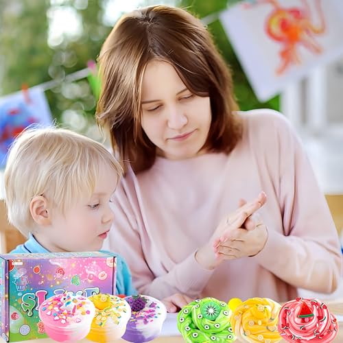 LAWOHO 12Pack Butterschleim, zweifarbiges, Flauschiges Slime set für Mädchen & Jungen, weiches & antihaftbeschichtetes Spielzeug zum Stressabbau, Geschenkidee für Geburtstag Ostern Weihnachten Neujahr