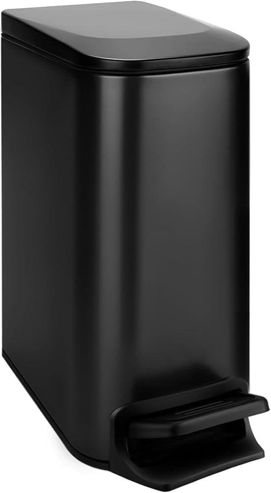 TIPGO Slim Bathroom Trash Can with Lid Soft Close, Step Pedal, 6 Liter / 1.6 Gallon Stainless Steel Trash Bin, Small Garbage Cans for Bedroom, Office, Kitchen (Matte Black)