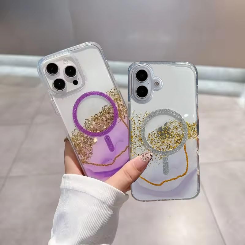 Image of mobistyle Compatible with iPhone 16 | Magentic Glitter Gradian Elegant | Camera Lens Protection Back Cover Case for Women Girls iPhone 16 (Grey)
