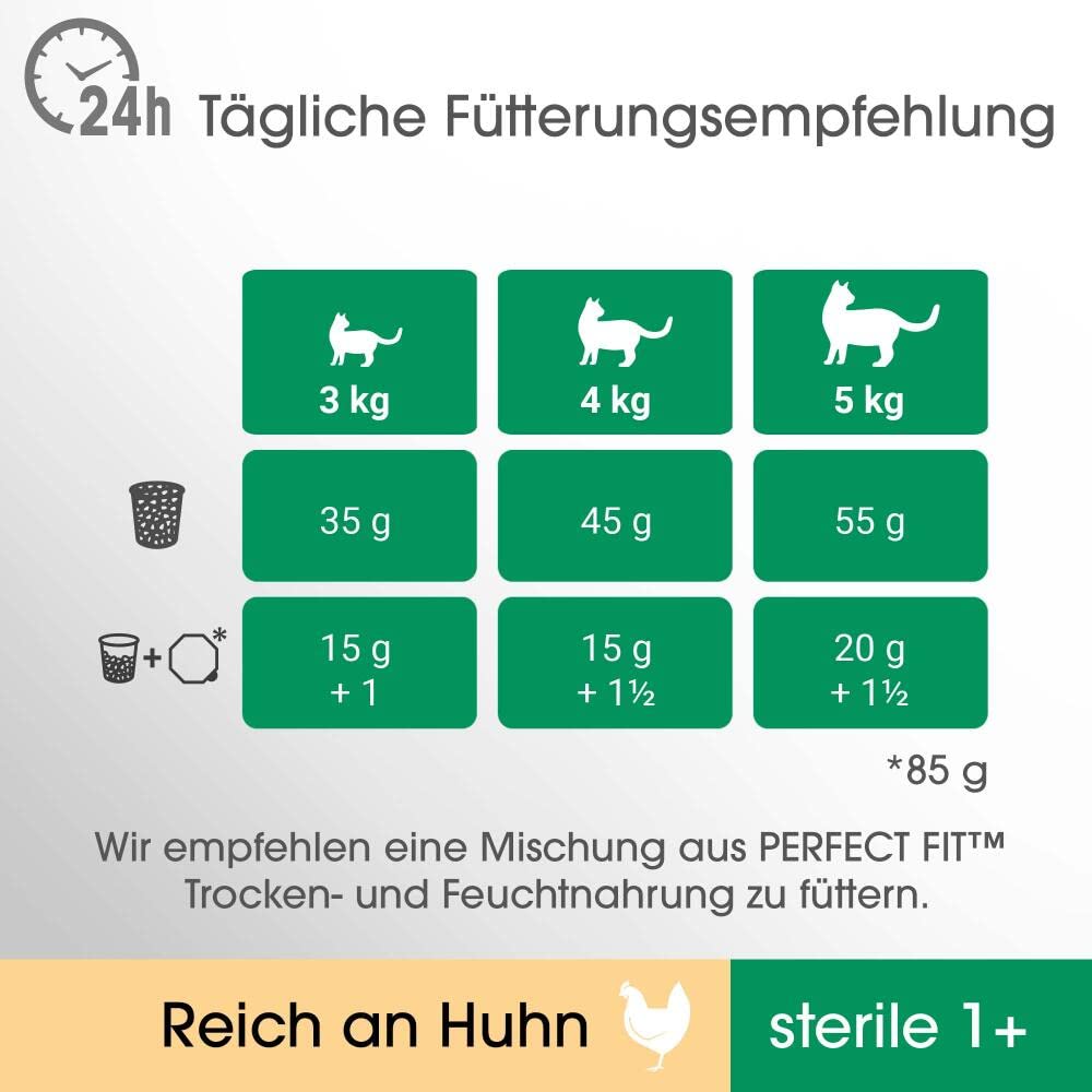 PERFECT FIT Katze Beutel Sterile Adult 1+ mit Huhn 3 x 2,8kg