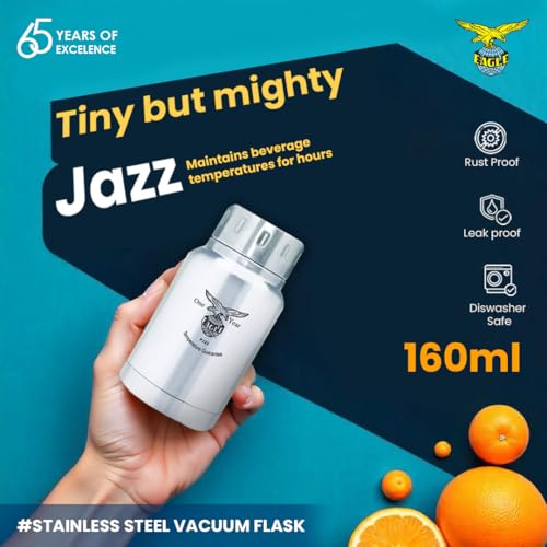 Image of Eagle Insulated Stainless Steel Vacuum Flask 160ml 4 Hours Warm and Cold Bottle (Silver)